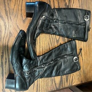 Vintage Black Leather Mid-Calf Boots with Buckle